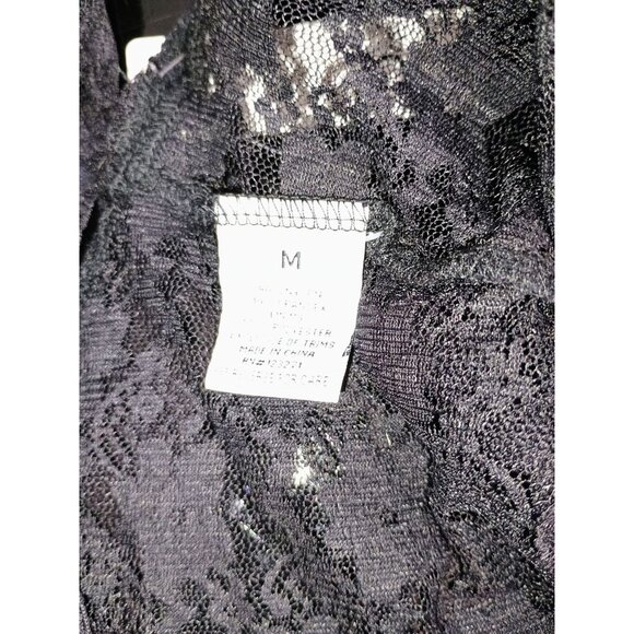 Faded Rose Black Sheer Lace Bustier Crop Top With Cap Sleeves & Back Zipper Clos - Picture 11 of 15